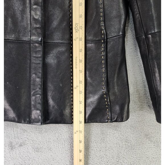 Casual Corner Leather Jacket Womens Small Black Retro Full Zip Long Sleeve Top - Picture 6 of 14